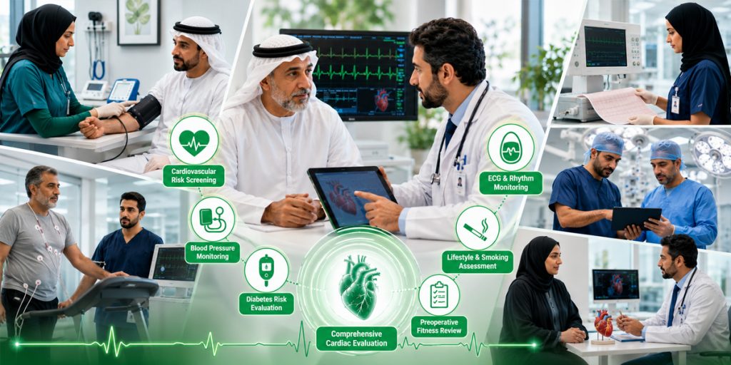من يحتاج إلى تصريح/موافقة قلبية قبل الجراحة تقييمات القلب قبل الجراحة أمراض القلب للبالغين كيدزهارت دبي أبوظبي العين