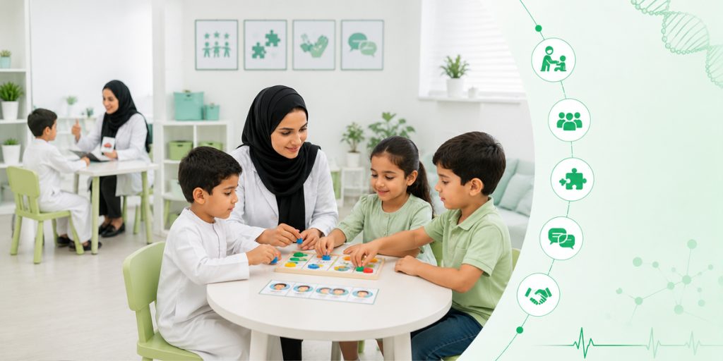 Group Sessions Complement the Individual Work ABA Therapy KidsHeart Dubai Abu Dhabi Al Ain