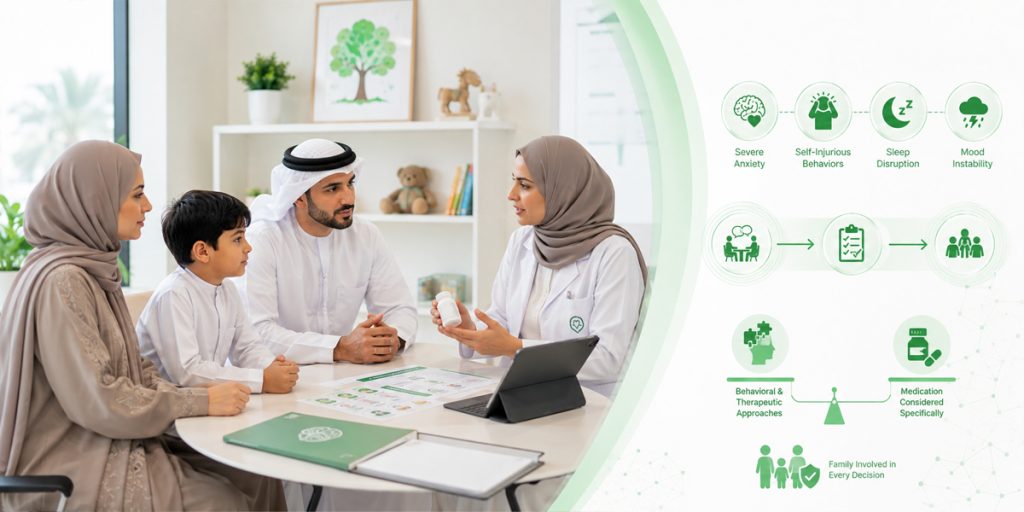 Medication Considered Only for Specific, Persistent Symptoms Child & Adolescent Psychiatry KidsHeart Dubai Abu Dhabi Al Ain