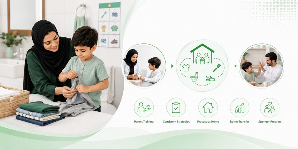 Skills Practiced at Home Transfer Faster Than Skills Practiced Only in Clinic ABA Therapy KidsHeart Abu Dhabi Al Ain